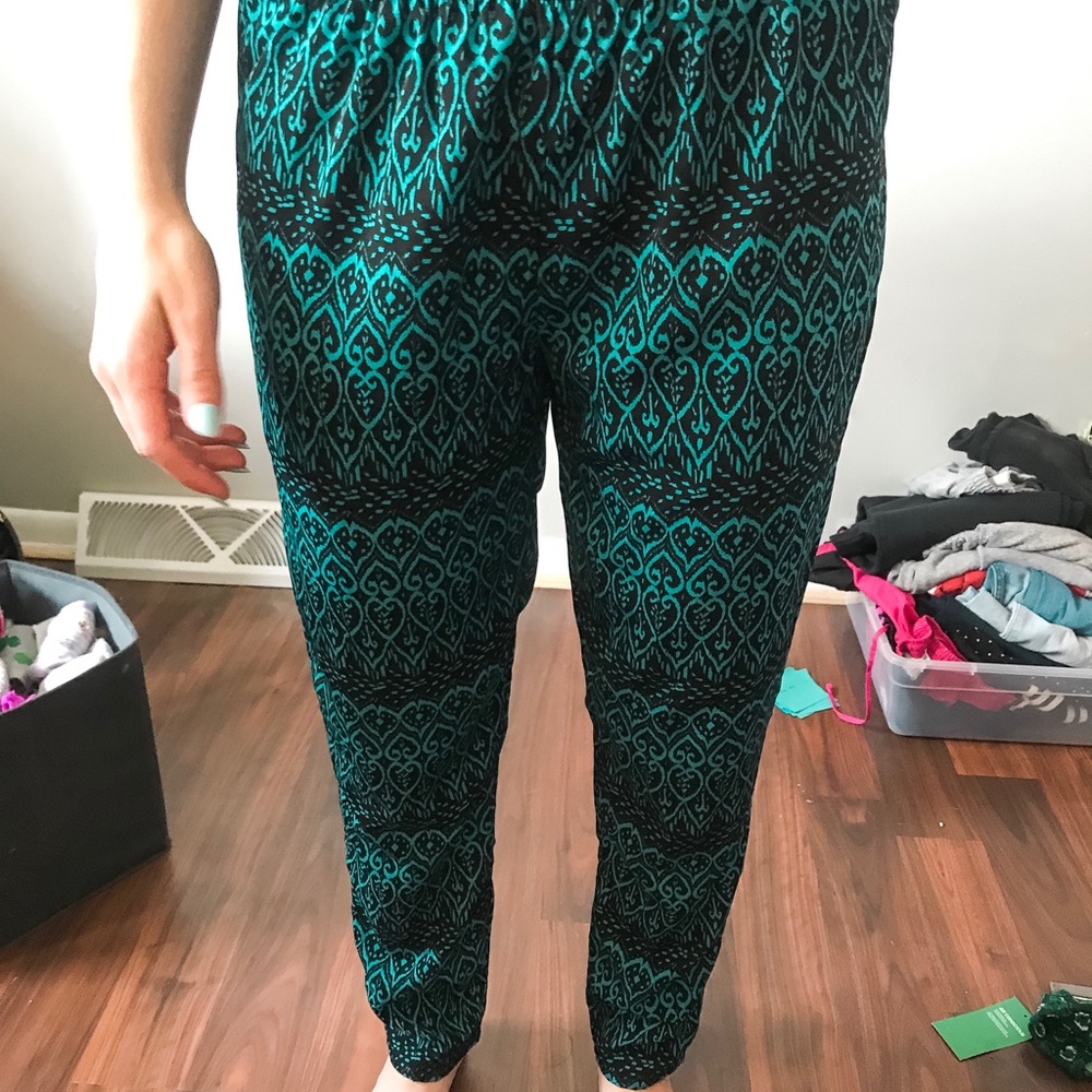 blue patterned pants